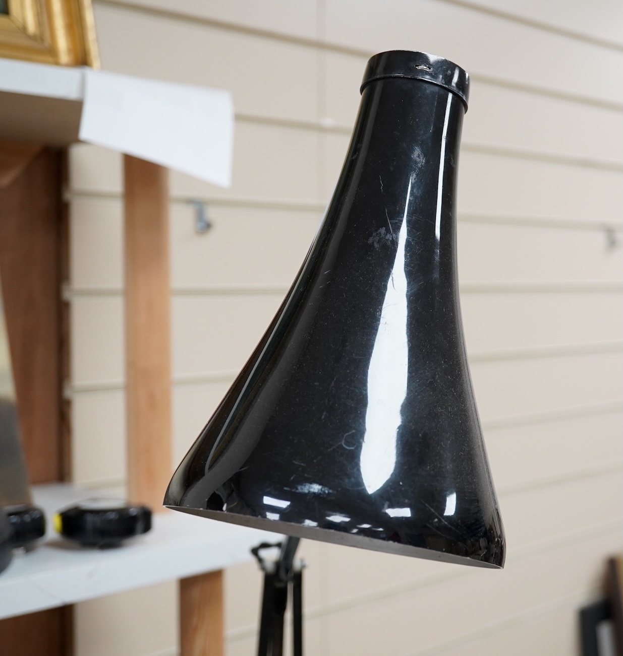 A Herbert Terry & Sons black anglepoise lamp, 84cm high. Condition - base and shade marked